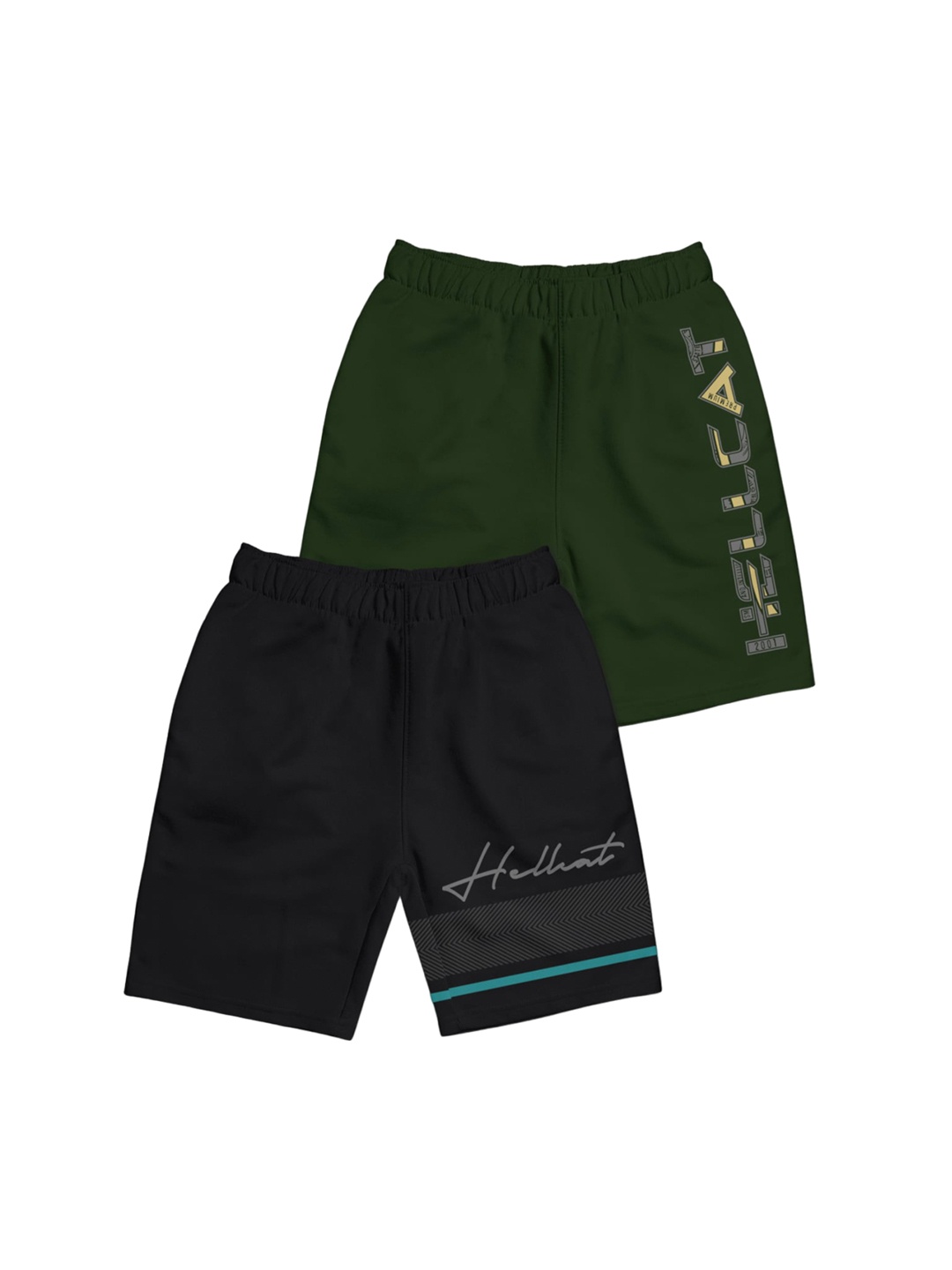 

HELLCAT Girls Pack Of 2 Typography Printed Cotton Shorts, Green