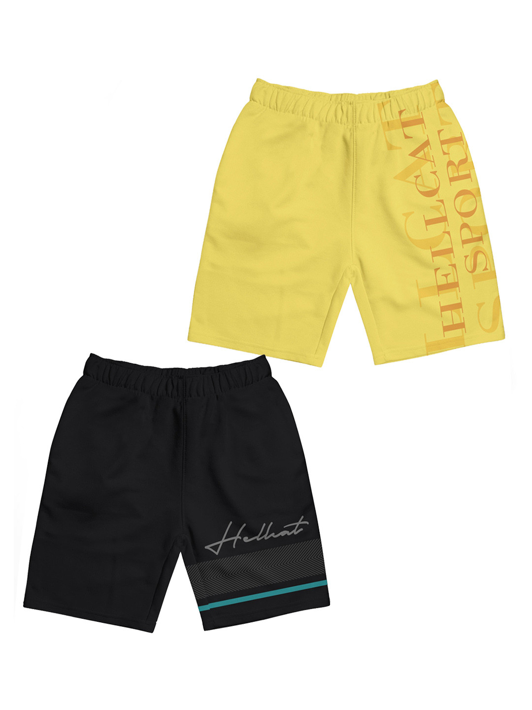

HELLCAT Girls Pack Of 2 Typography Printed Cotton Shorts, Yellow