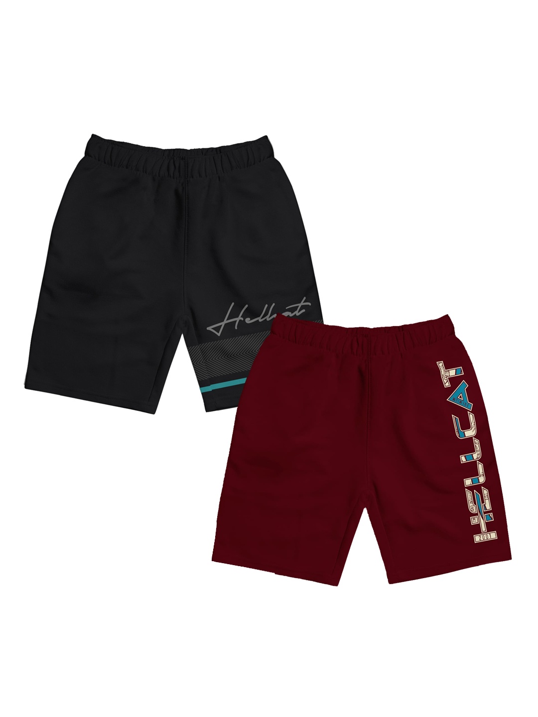 

HELLCAT Girls Pack Of 2 Typography Printed Cotton Shorts, Maroon