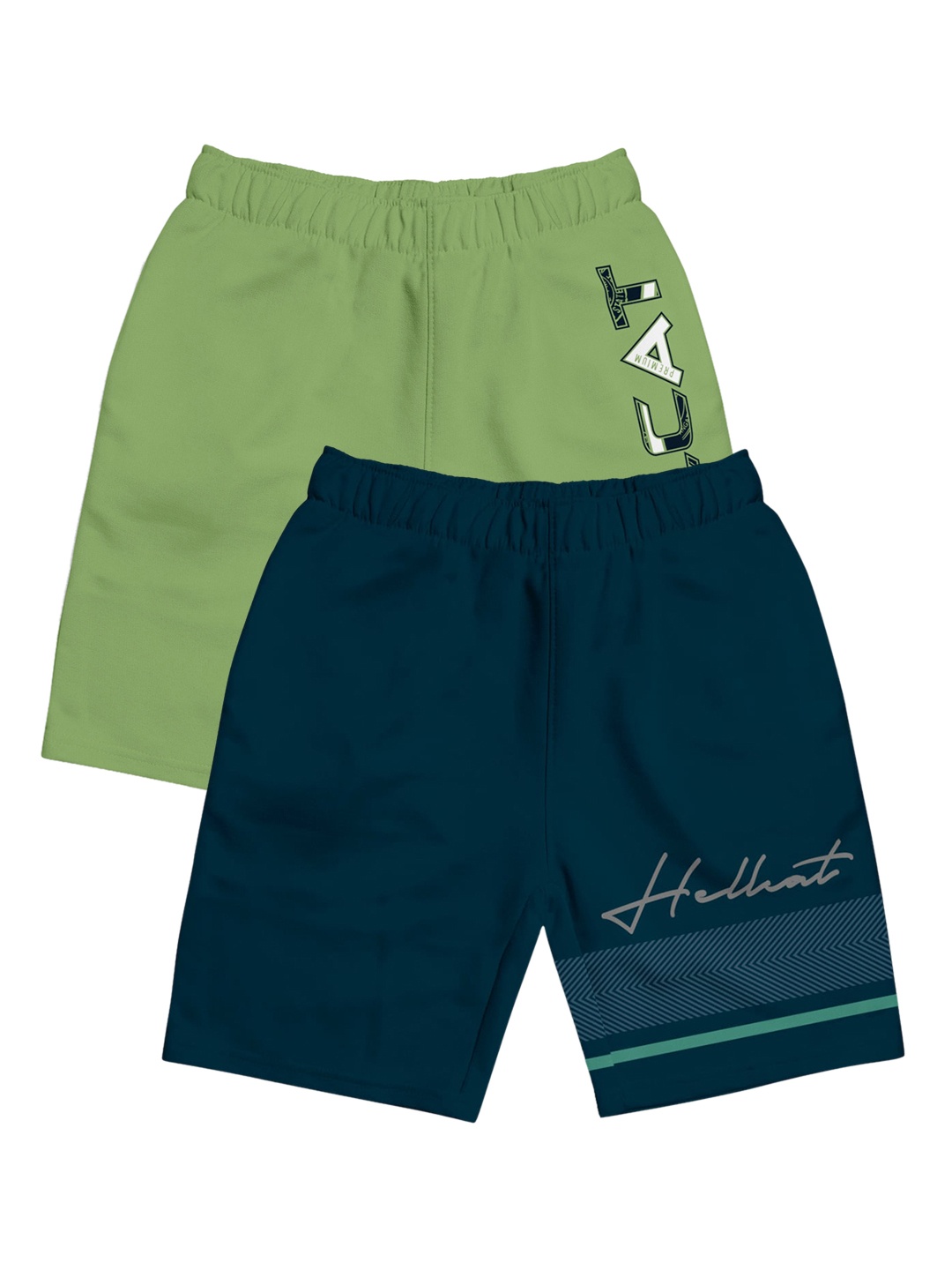 

HELLCAT Girls Pack Of 2 Typography Printed Cotton Shorts, Green