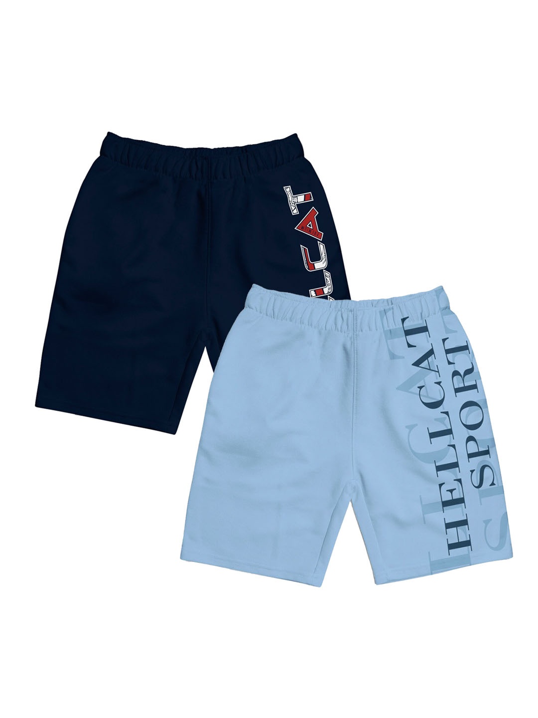 

HELLCAT Girls Pack Of 2 Typography Printed Cotton Shorts, Navy blue