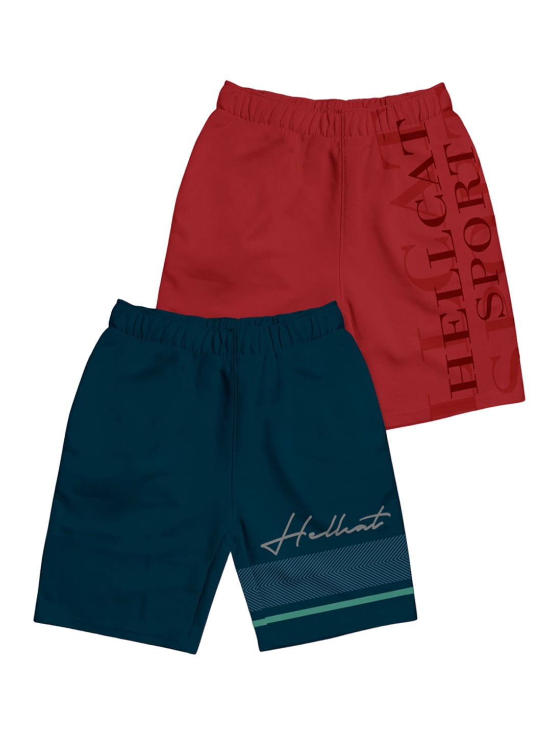 

HELLCAT Girls Pack Of 2 Typography Printed Cotton Shorts, Maroon