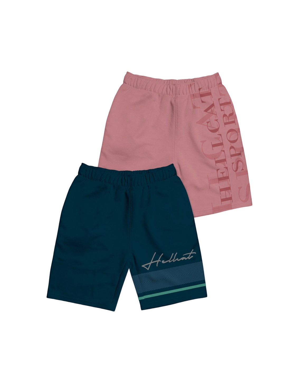 

HELLCAT Girls Pack Of 2 Typography Printed Cotton Shorts, Pink