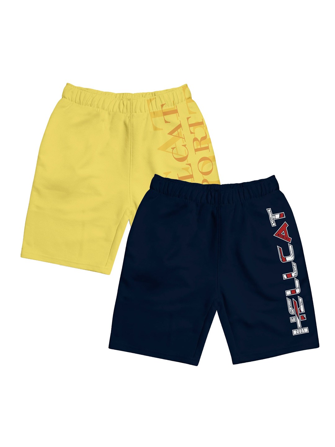 

HELLCAT Girls Pack Of 2 Typography Printed Cotton Shorts, Yellow