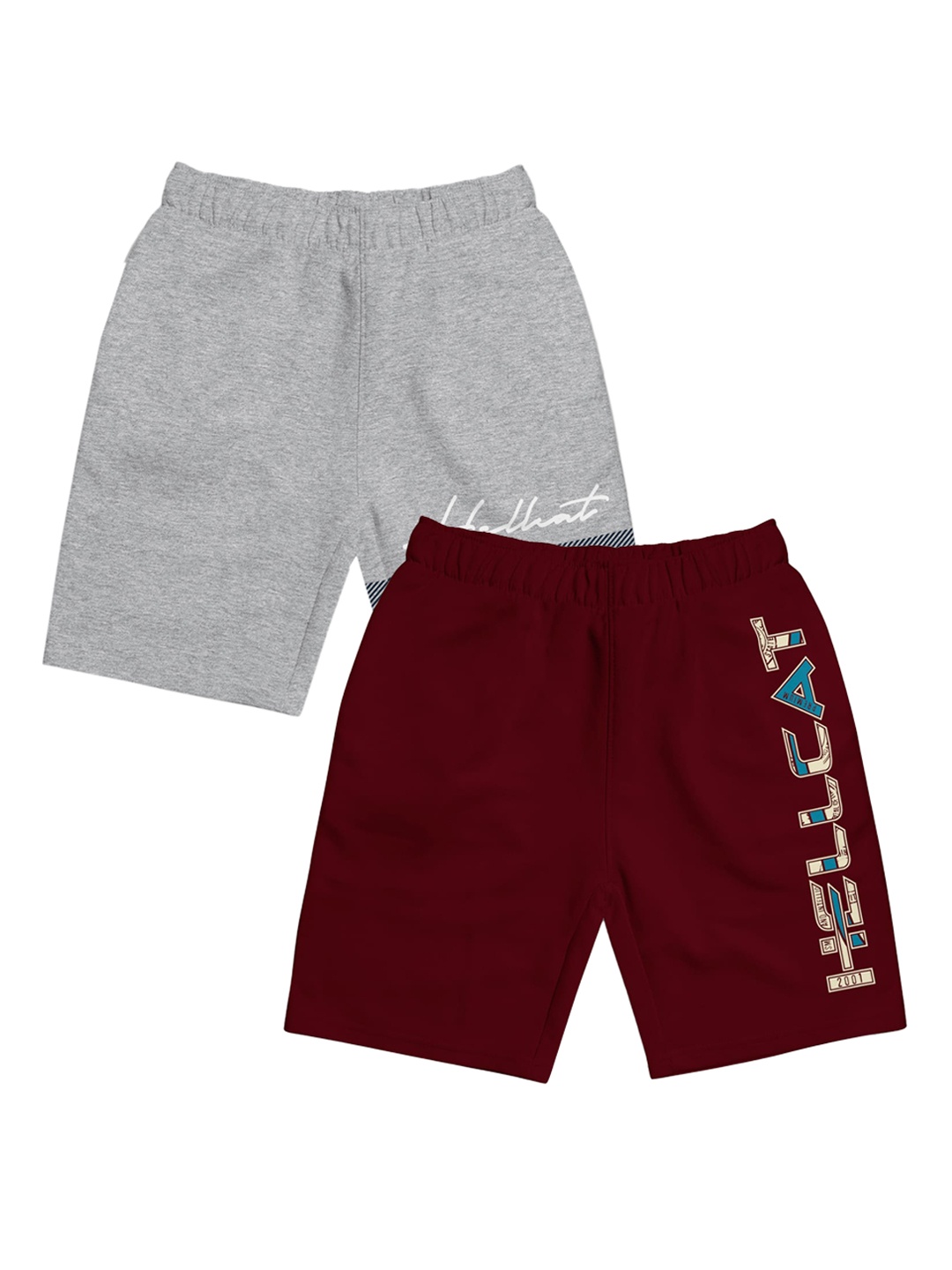 

HELLCAT Girls Pack Of 2 Typography Printed Cotton Shorts, Maroon