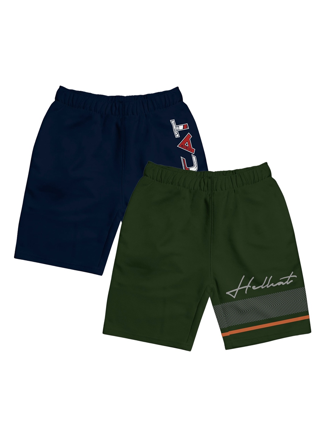 

HELLCAT Girls Pack Of 2 Typography Printed Cotton Shorts, Navy blue