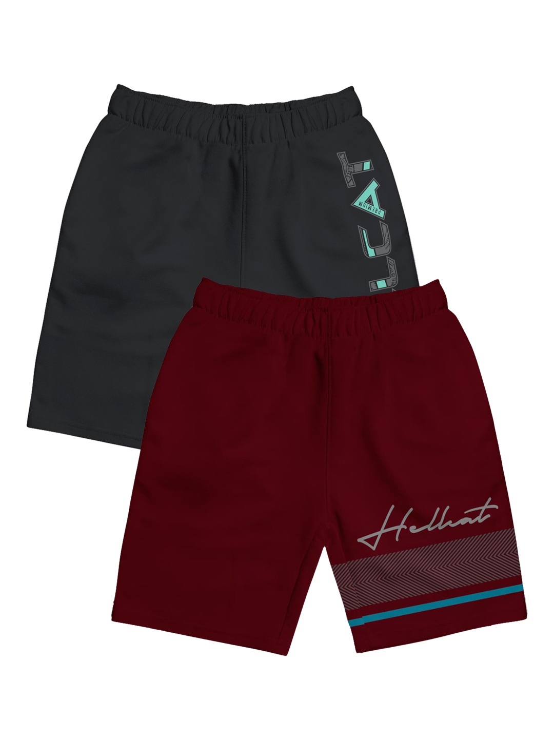 HELLCAT Girls Pack Of 2 Typography Printed Cotton Shorts, Grey