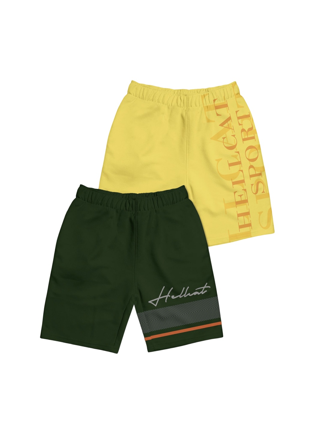 

HELLCAT Girls Pack Of 2 Typography Printed Cotton Shorts, Yellow