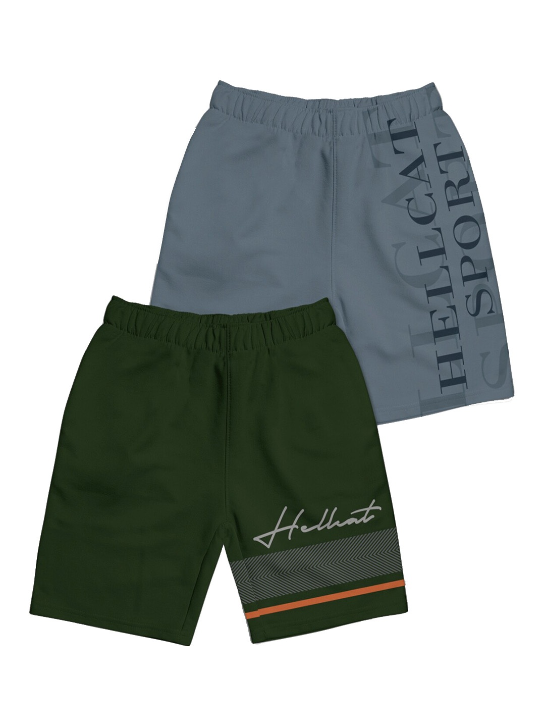 

HELLCAT Girls Pack Of 2 Typography Printed Cotton Shorts, Olive