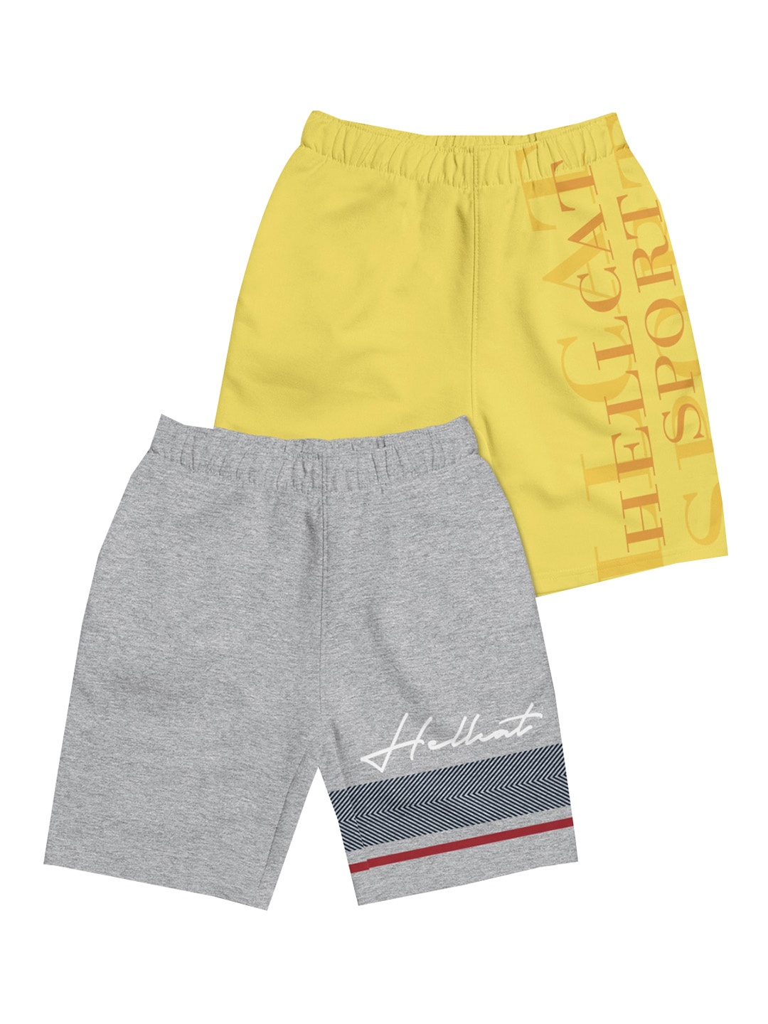 

HELLCAT Girls Pack Of 2 Typography Printed Cotton Shorts, Grey melange