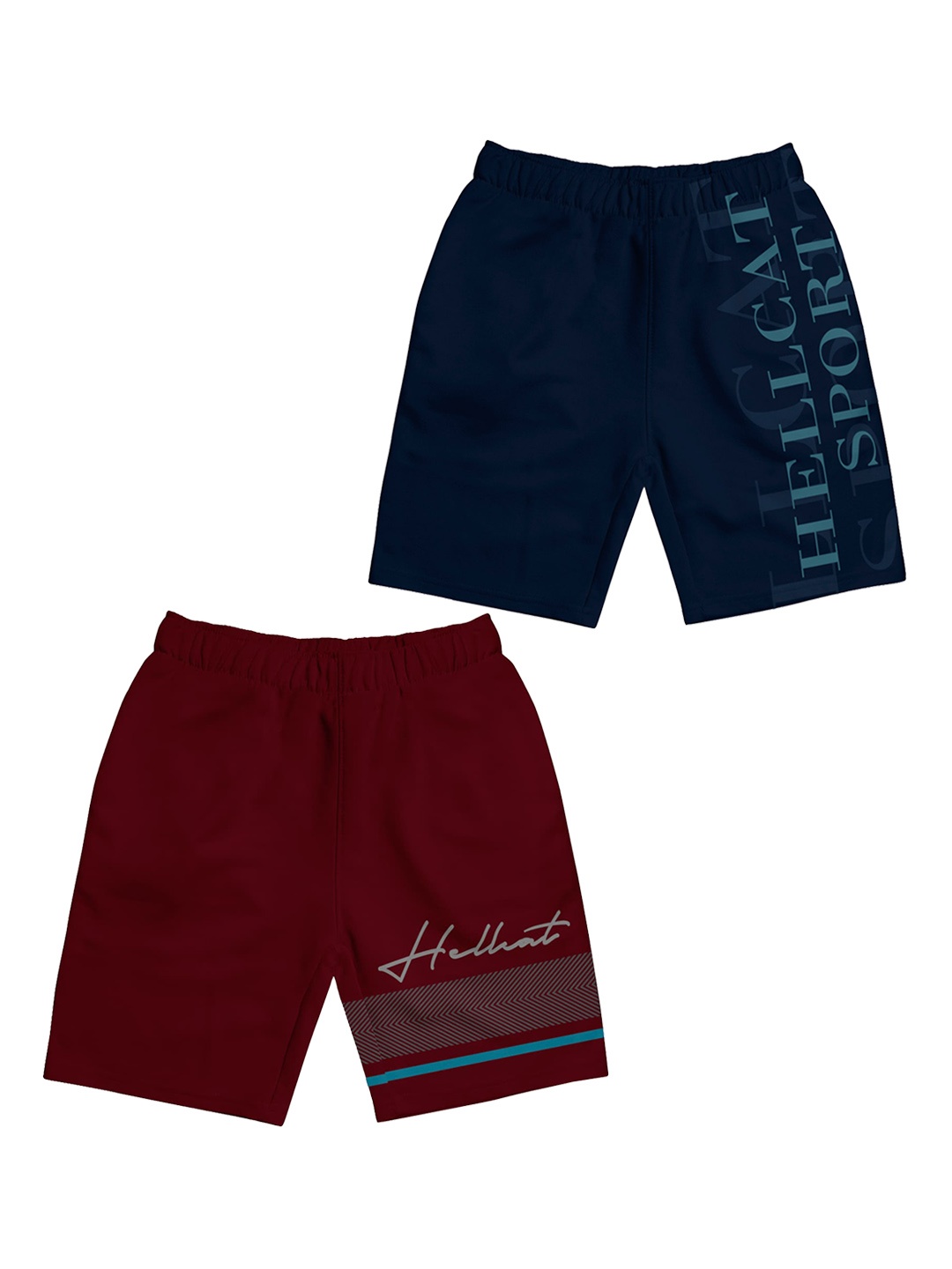 HELLCAT Girls Pack Of 2 Typography Printed Cotton Shorts, Navy blue