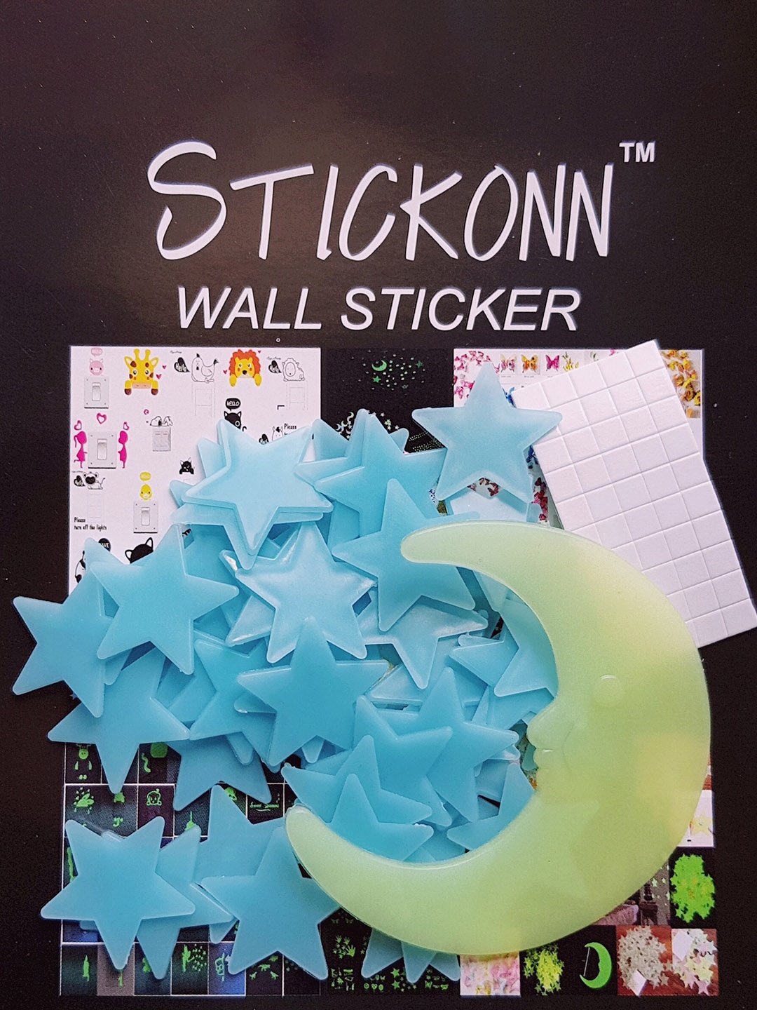 

JENNA 51 Pieces Blue Fluorescent Glow In The Dark Stars & Moons Wall Sticker