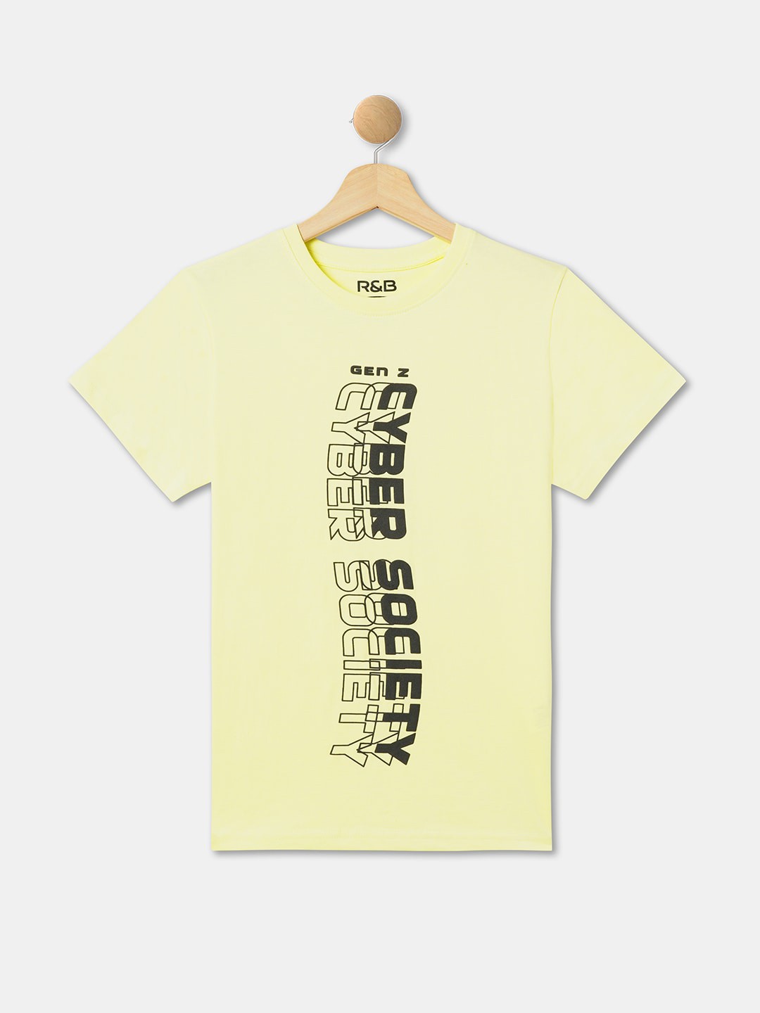 R&B Boys Typography Printed Cotton Round Neck T-Shirt, Yellow