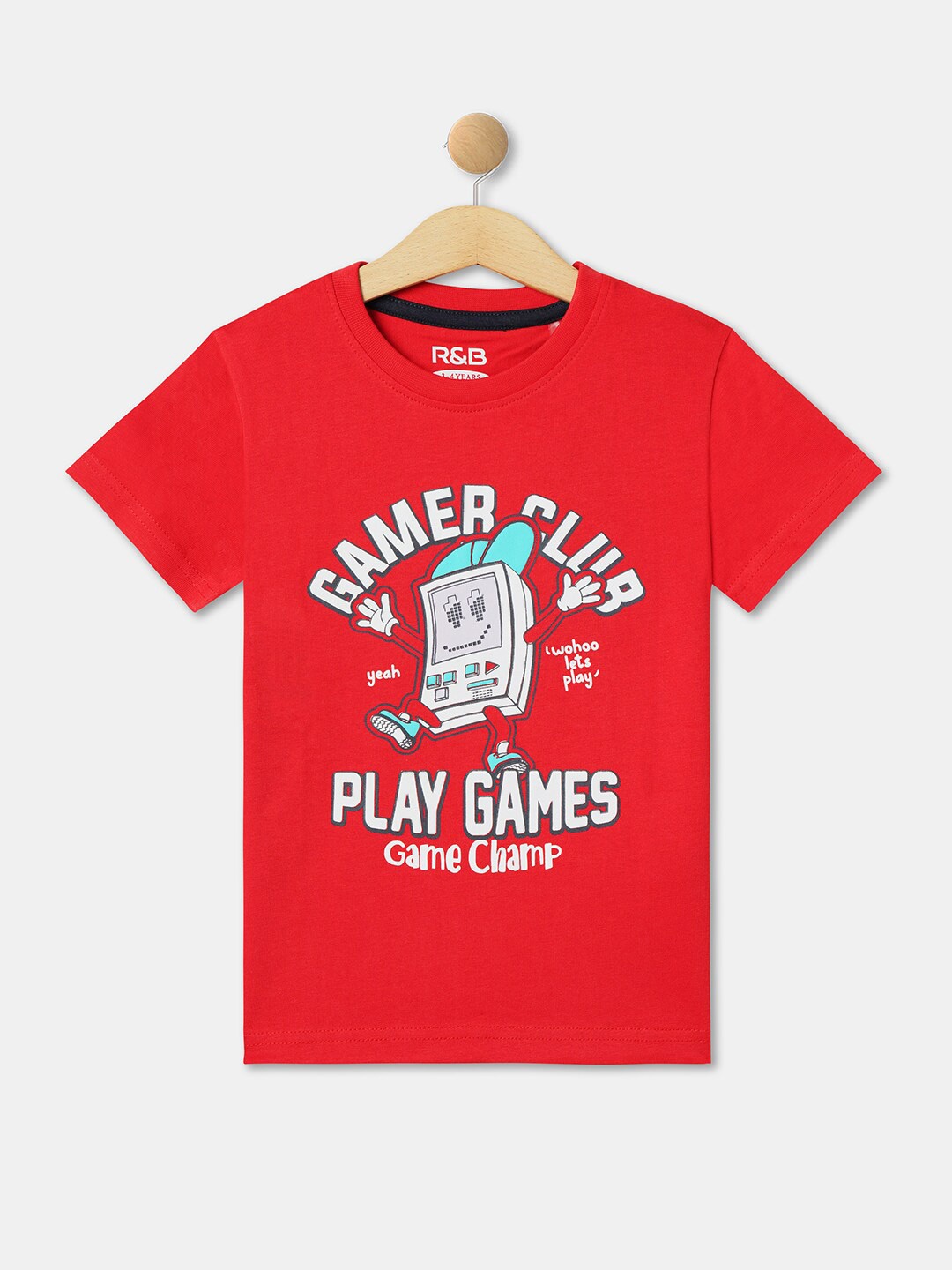R&B Boys Typography Printed Casual Cotton T-shirt, Red