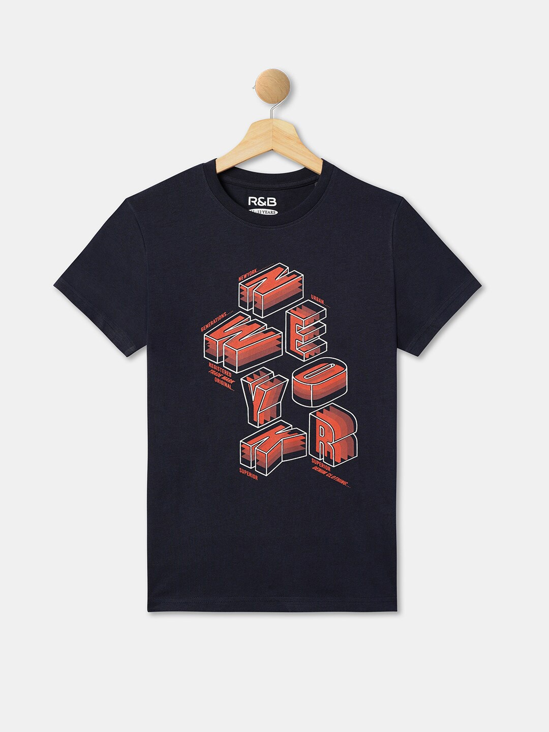 

R&B Boys Typography Printed Casual Cotton T-shirt, Blue