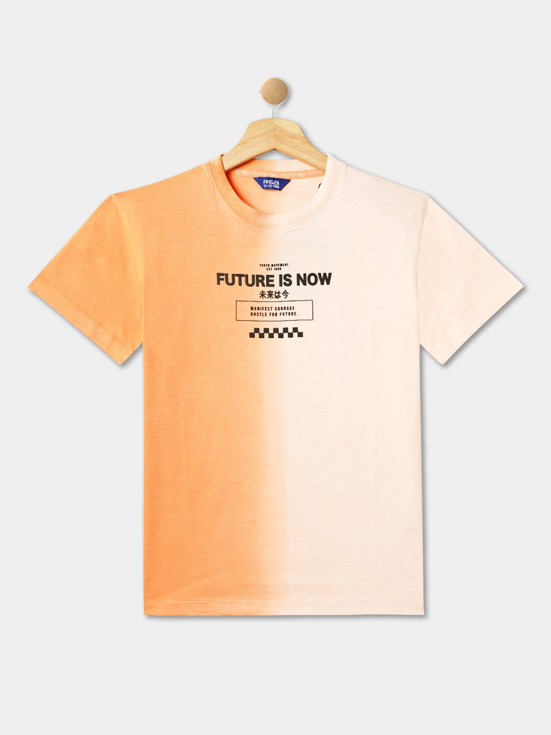 

R&B Boys Typography Printed Casual Cotton T-shirt, Orange