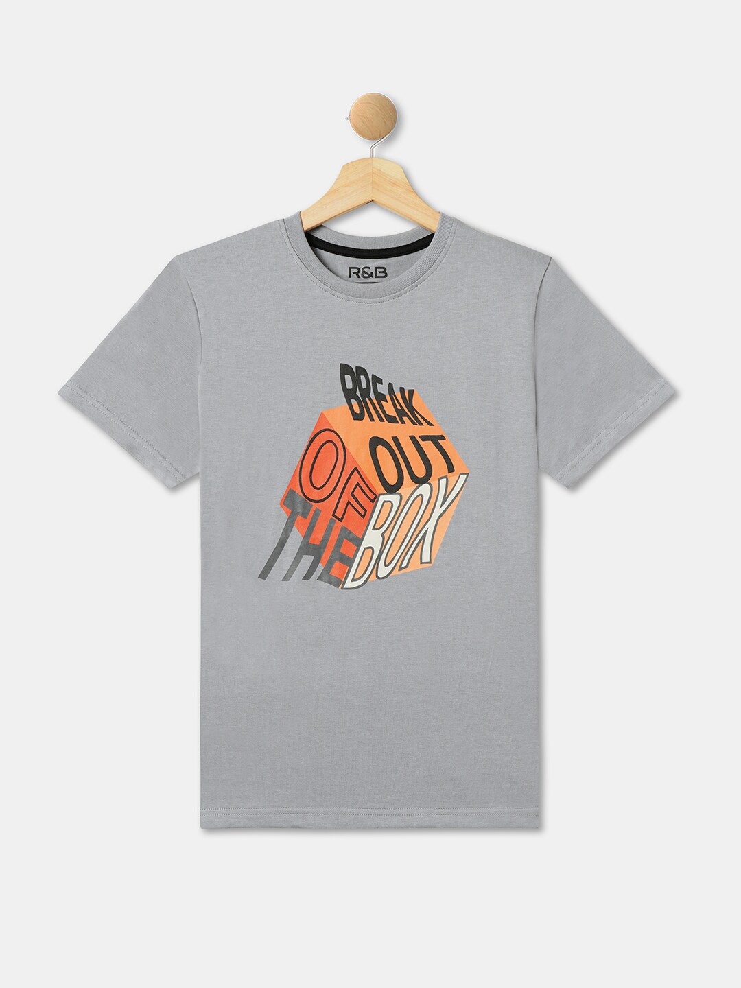 

R&B Boys Typography Printed Casual Cotton T-shirt, Grey