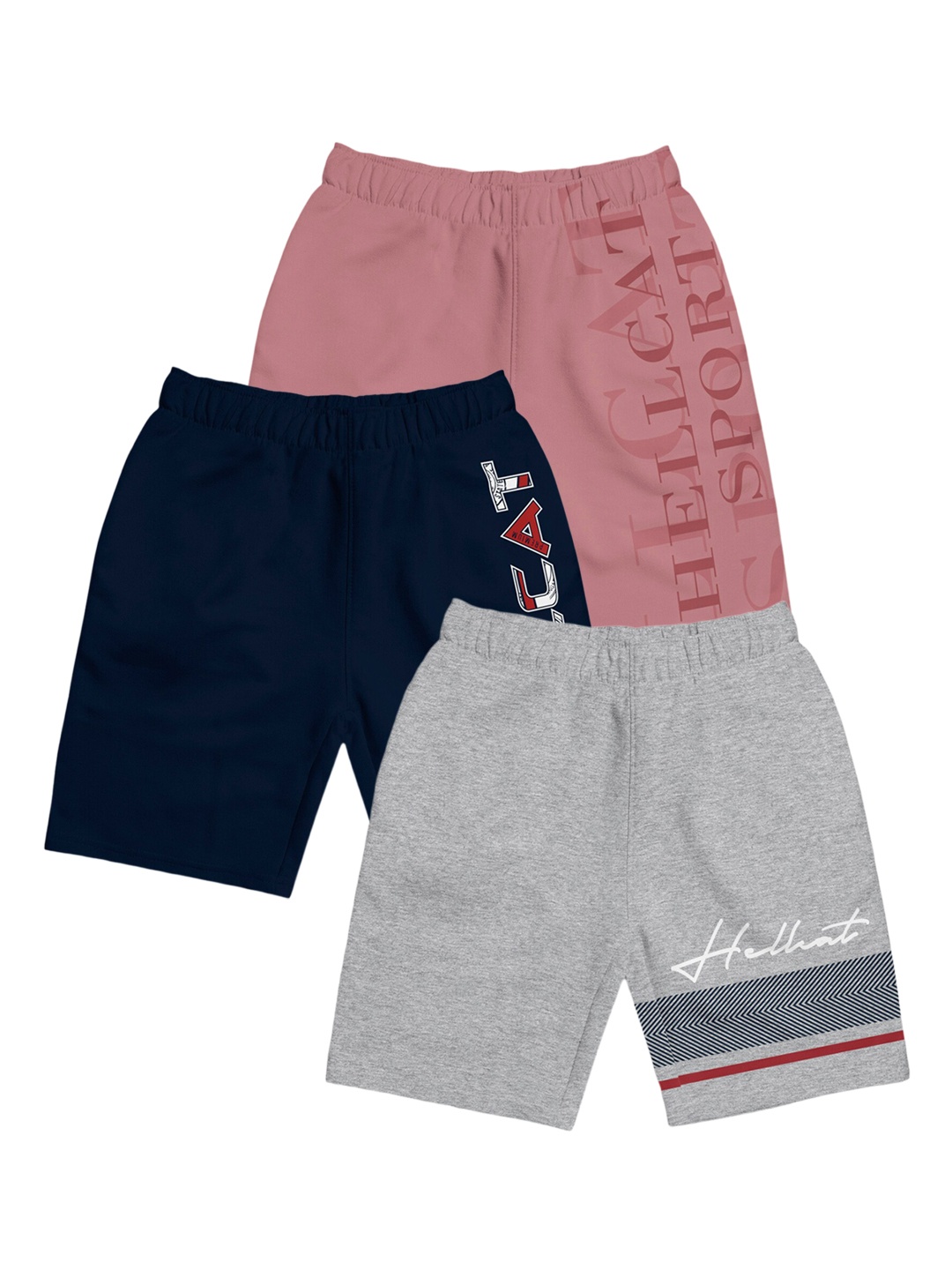 

HELLCAT Girls Pack Of 3 Mid-Rise Cotton Regular Shorts, Pink