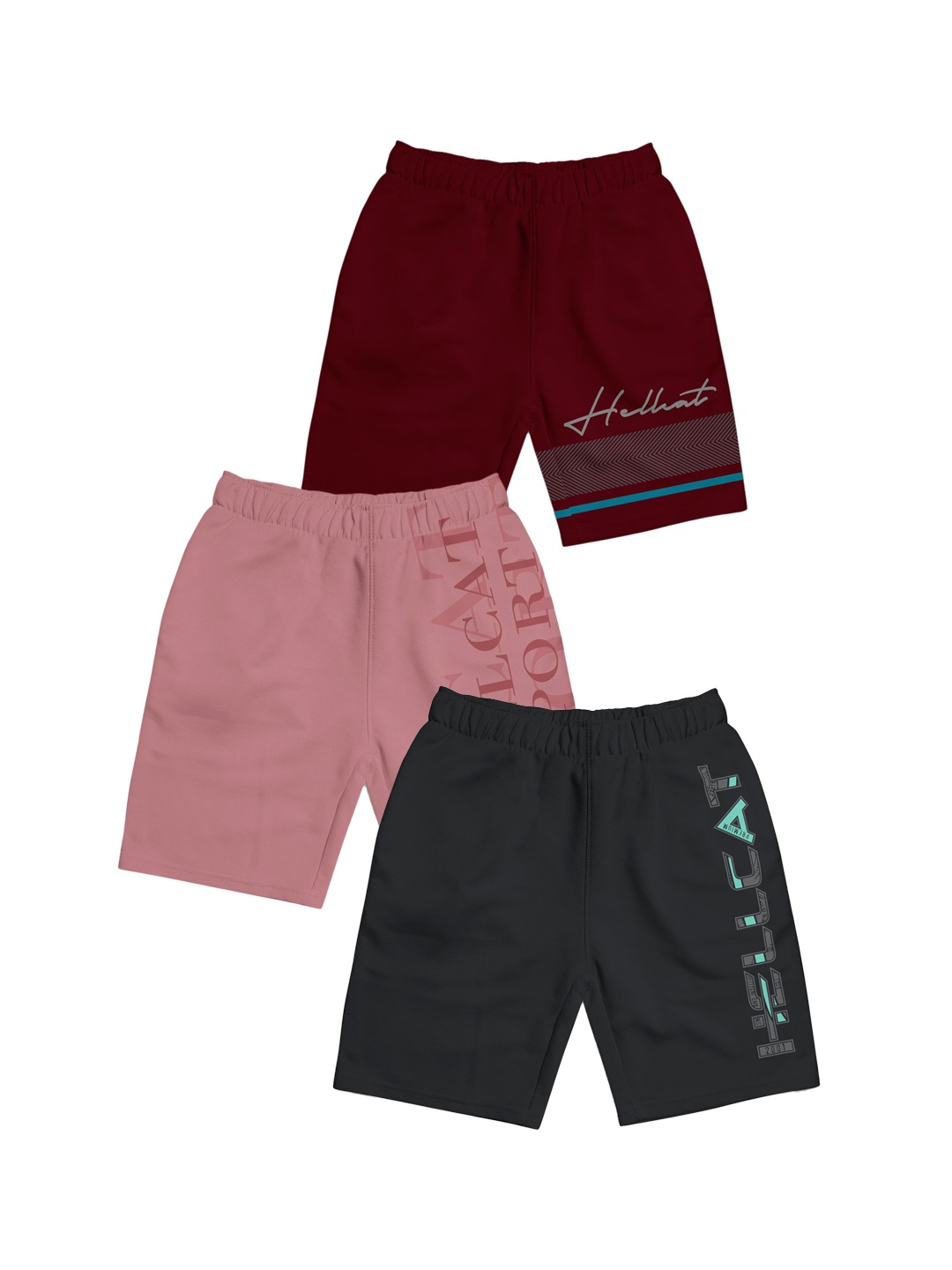 

HELLCAT Girls Pack Of 3 Typography Printed Cotton Shorts, Burgundy