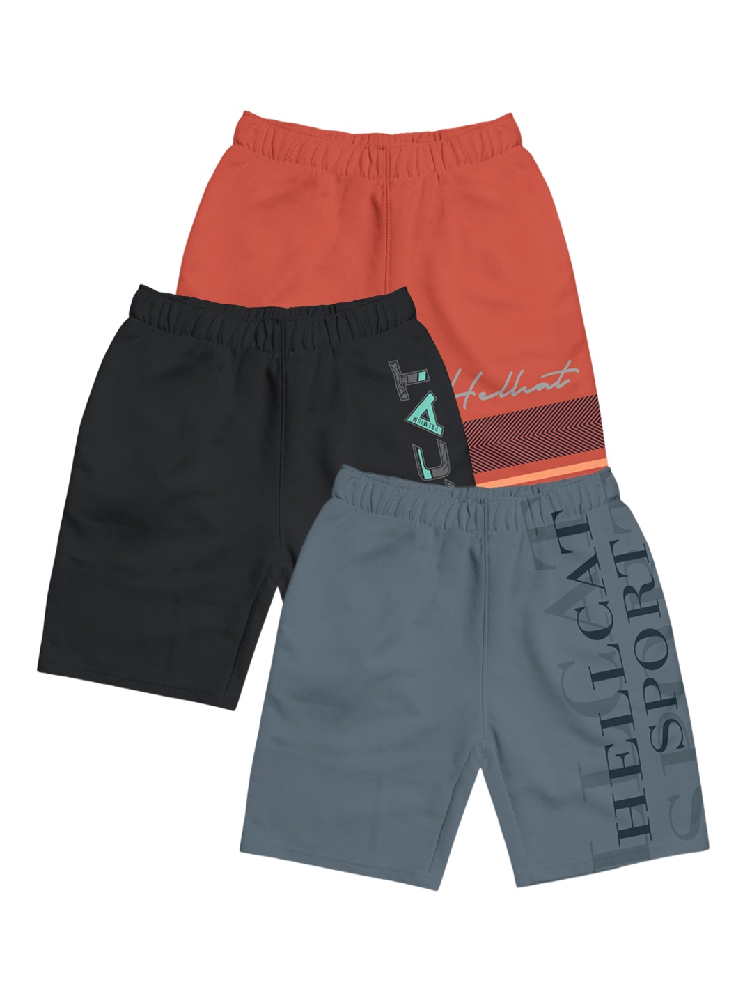 

HELLCAT Girls Pack Of 3 Mid-Rise Cotton Sports Shorts, Grey