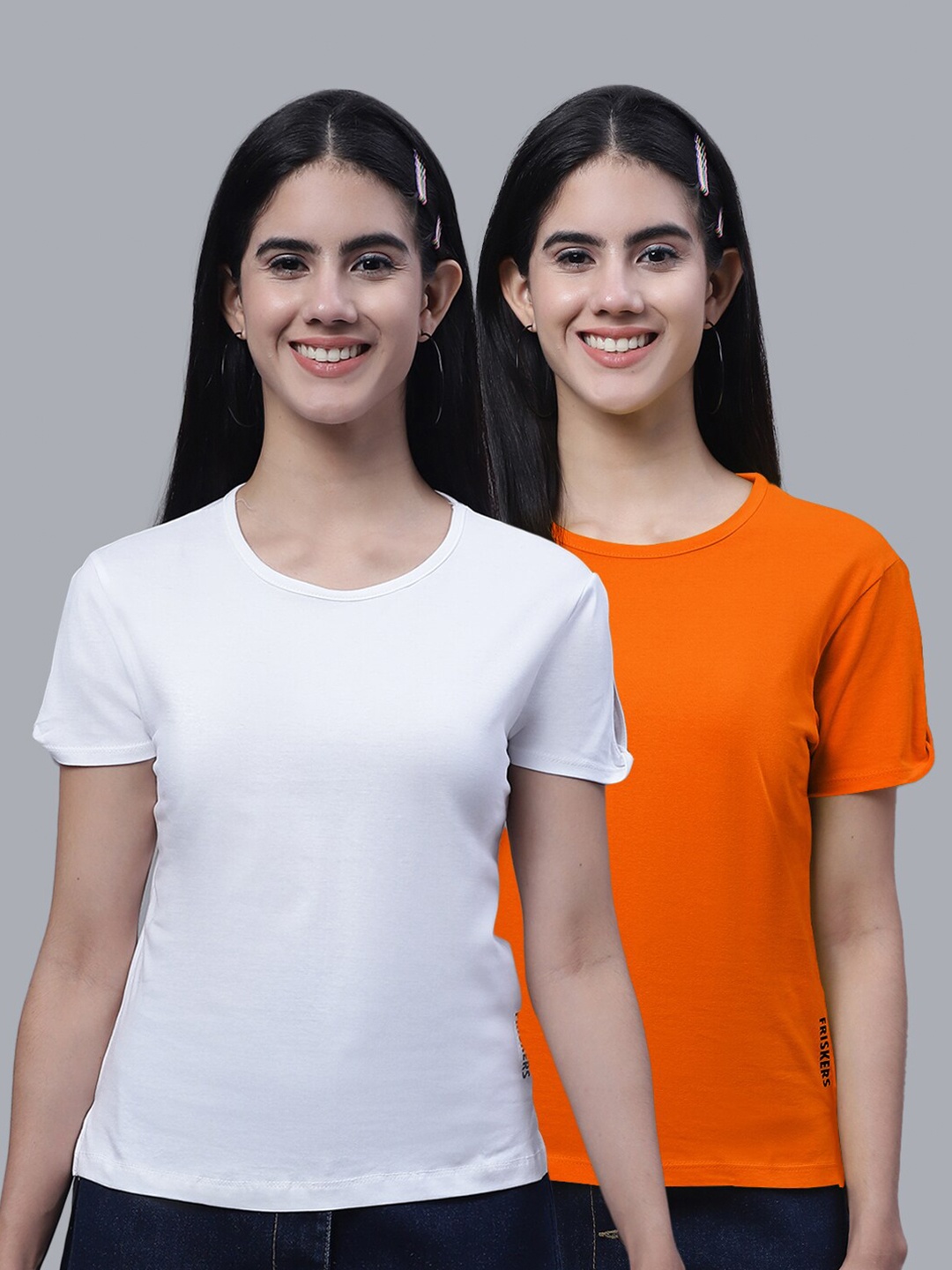 

FBAR Pack Of 2 Round Neck Pure Cotton T-shirt, White