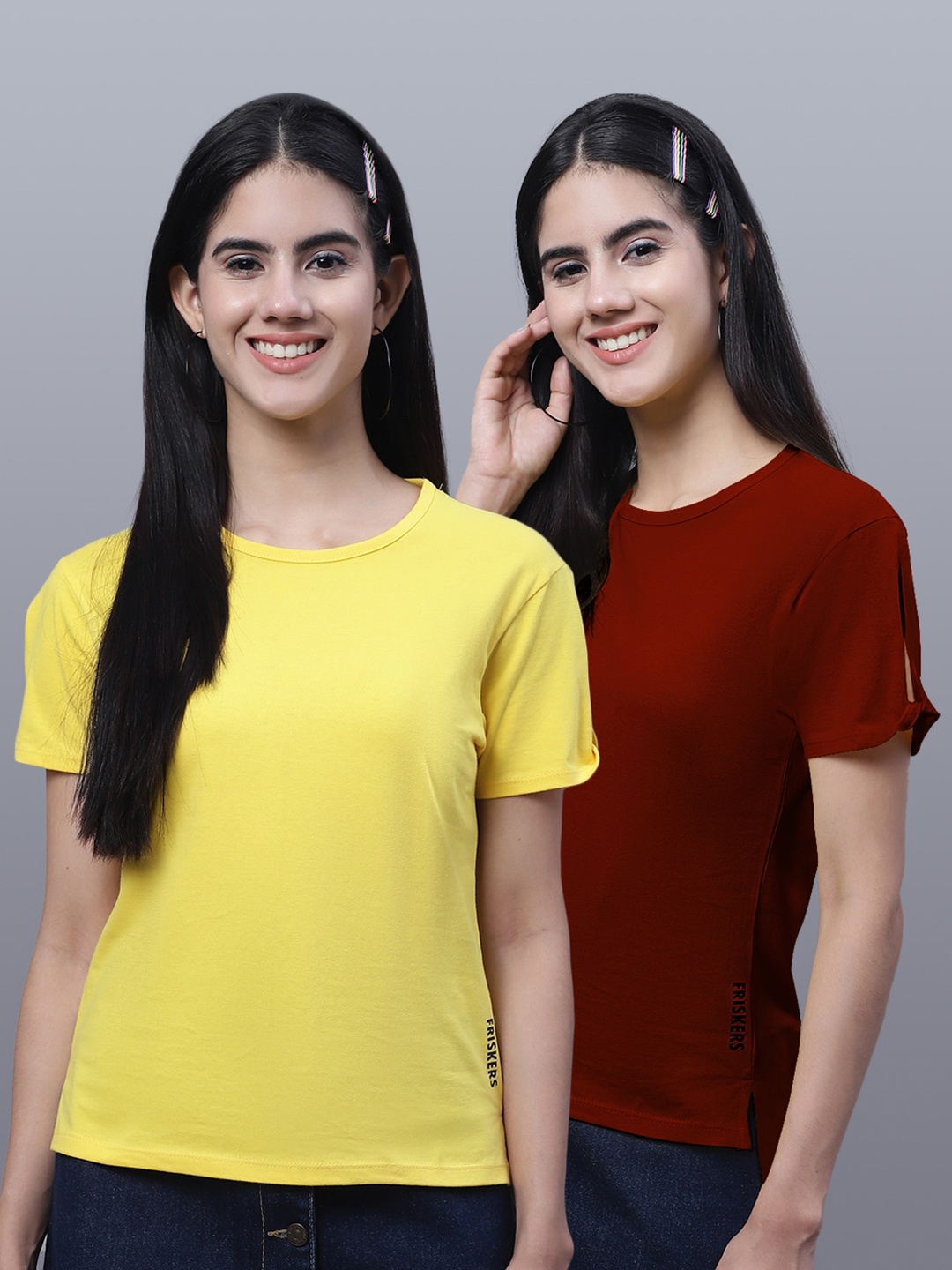 

FBAR Pack Of 2 Round Neck Pure Cotton T-shirt, Yellow