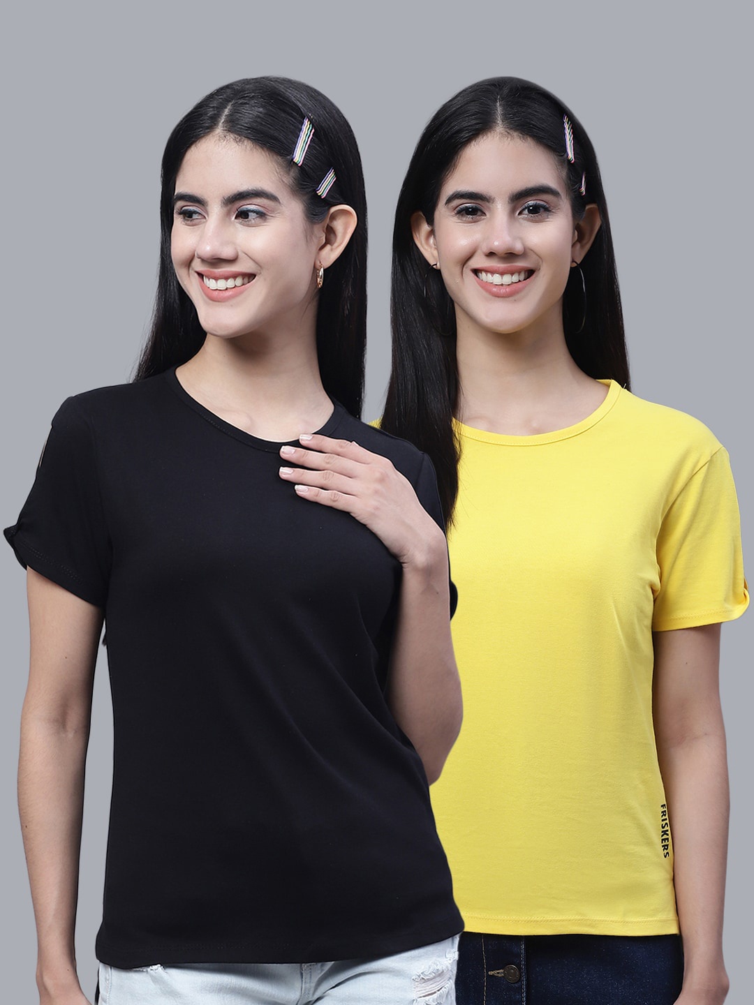 

FBAR Pack Of 2 Round Neck Pure Cotton T-shirt, Black