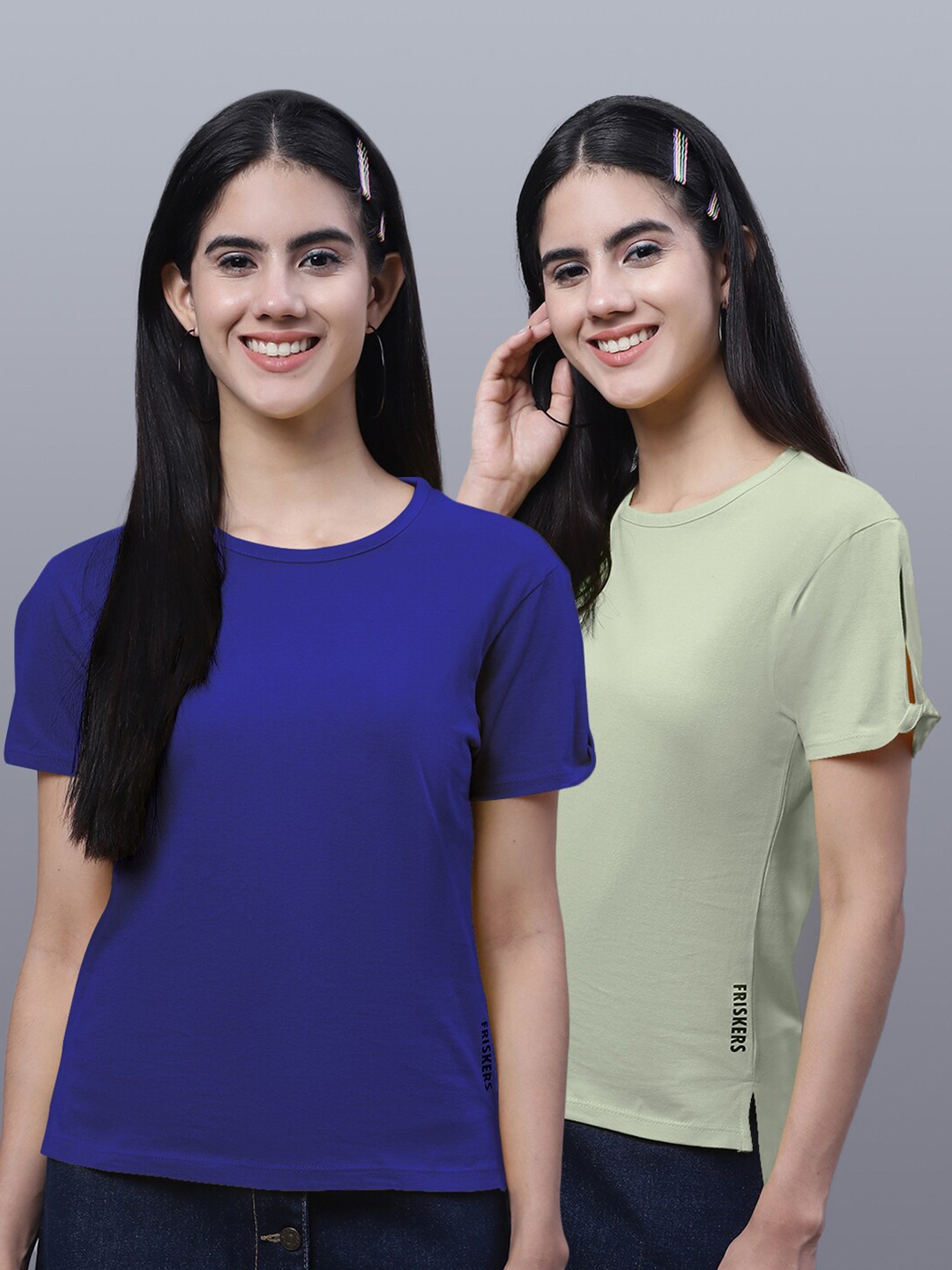 

FBAR Pack Of 2 High Low Hem Pure Cotton T-shirts, Blue