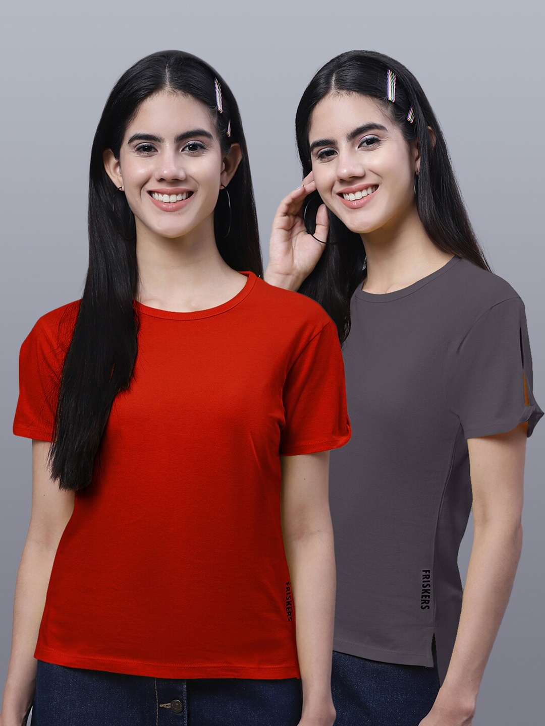 

FBAR Pack Of 2 High Low Hem Pure Cotton T-shirts, Red