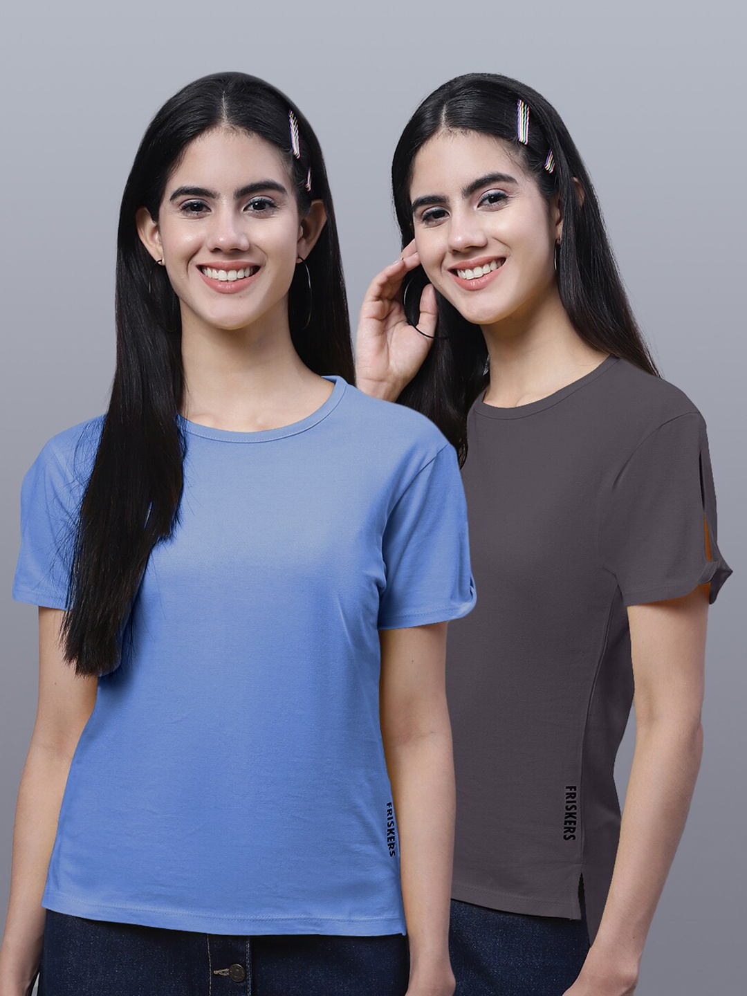 

FBAR Pack Of 2 High Low Hem Pure Cotton T-shirts, Blue