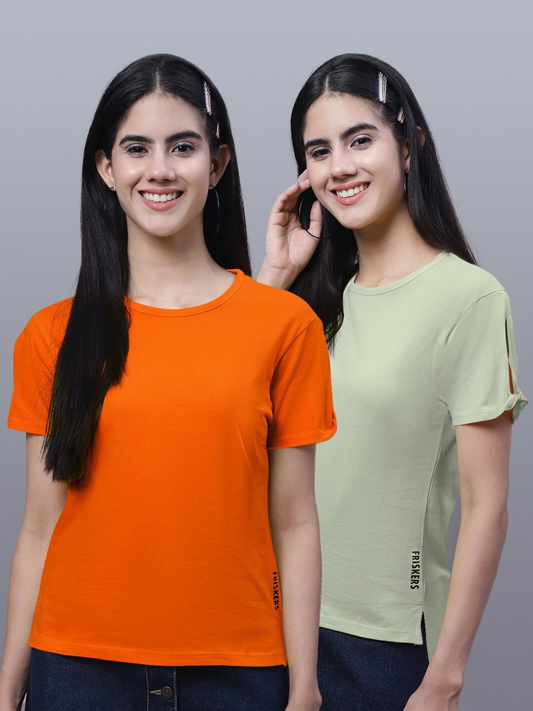 

FBAR Pack Of 2 High Low Hem Pure Cotton T-shirts, Orange