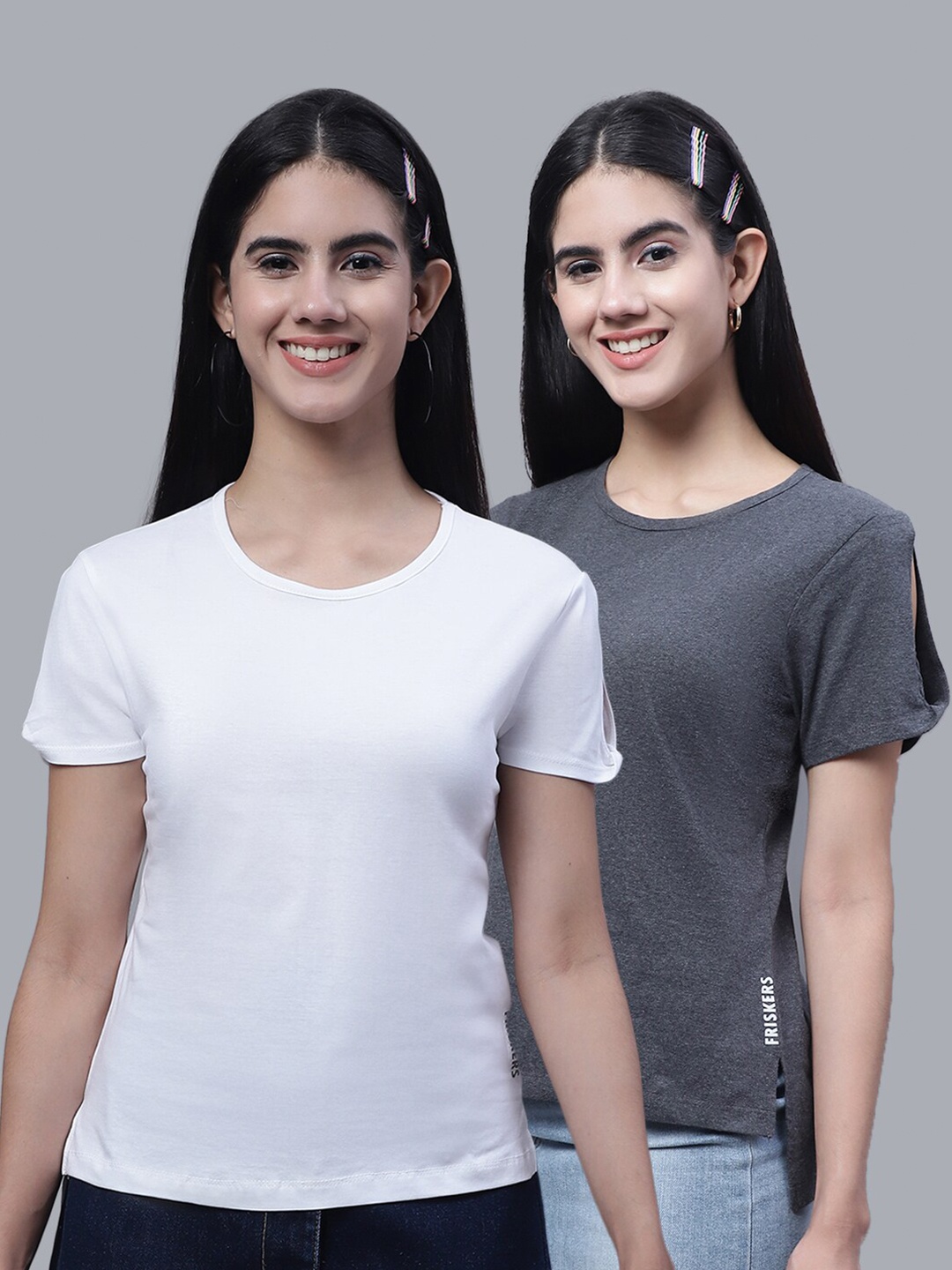 

FBAR Pack Of 2 High Low Hem Pure Cotton T-shirts, White