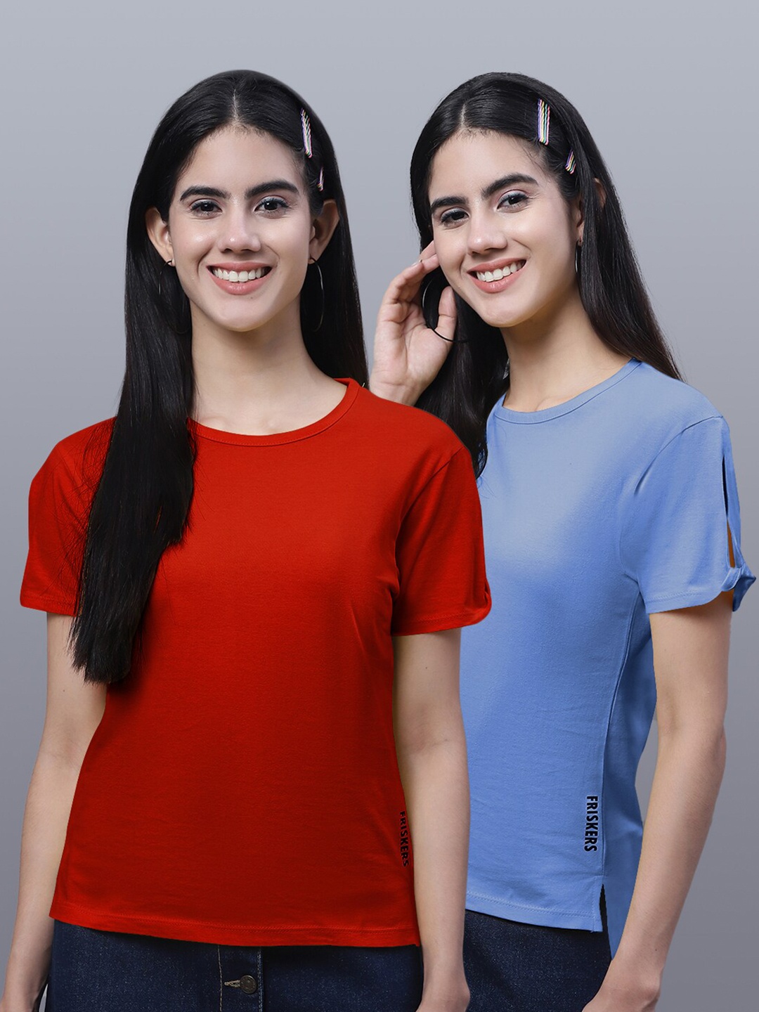 

FBAR Pack of 2 Round Neck Cotton T-shirt, Red
