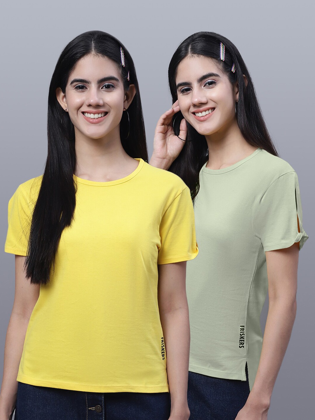 

FBAR Pack of 2 Round Neck Cotton T-shirt, Yellow