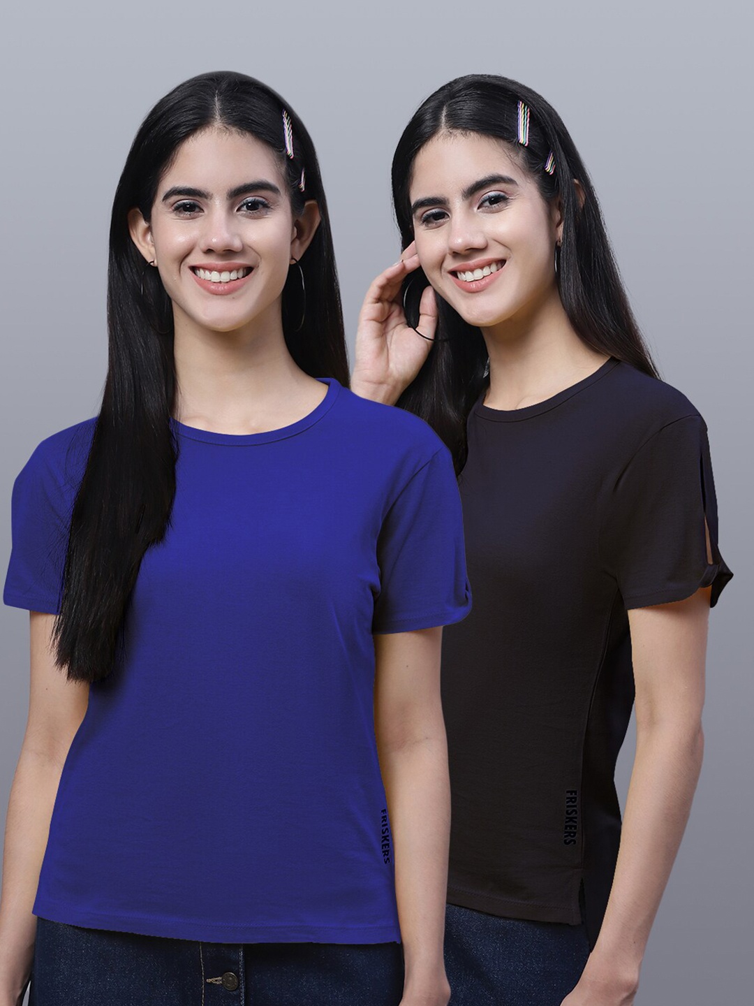 

FBAR Pack of 2 Round Neck Cotton T-shirt, Blue