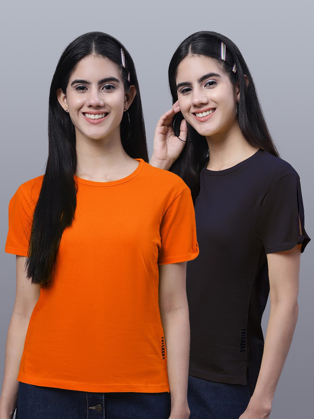 

FBAR Pack of 2 Round Neck Cotton T-shirt, Orange