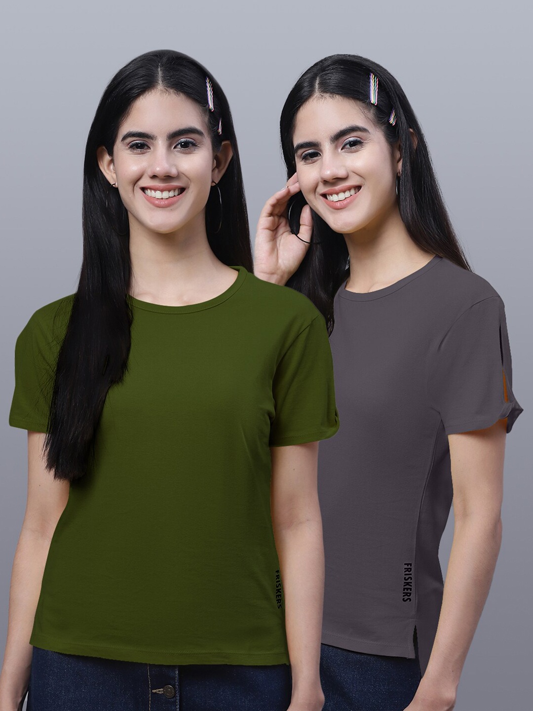 

FBAR Pack of 2 Round Neck Cotton T-shirt, Olive