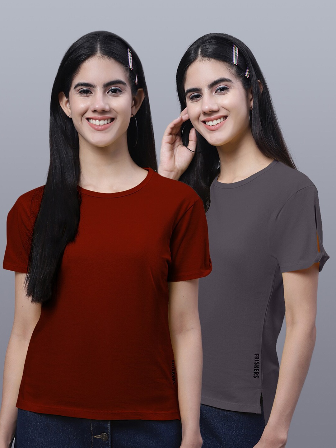 

FBAR Pack of 2 Pure Cotton T-shirt, Maroon