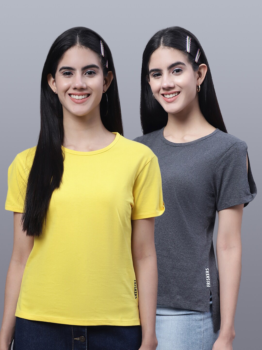 

FBAR Pack Of 2 Bio-Wash Skin Friendly Pure Cotton T-shirts, Yellow