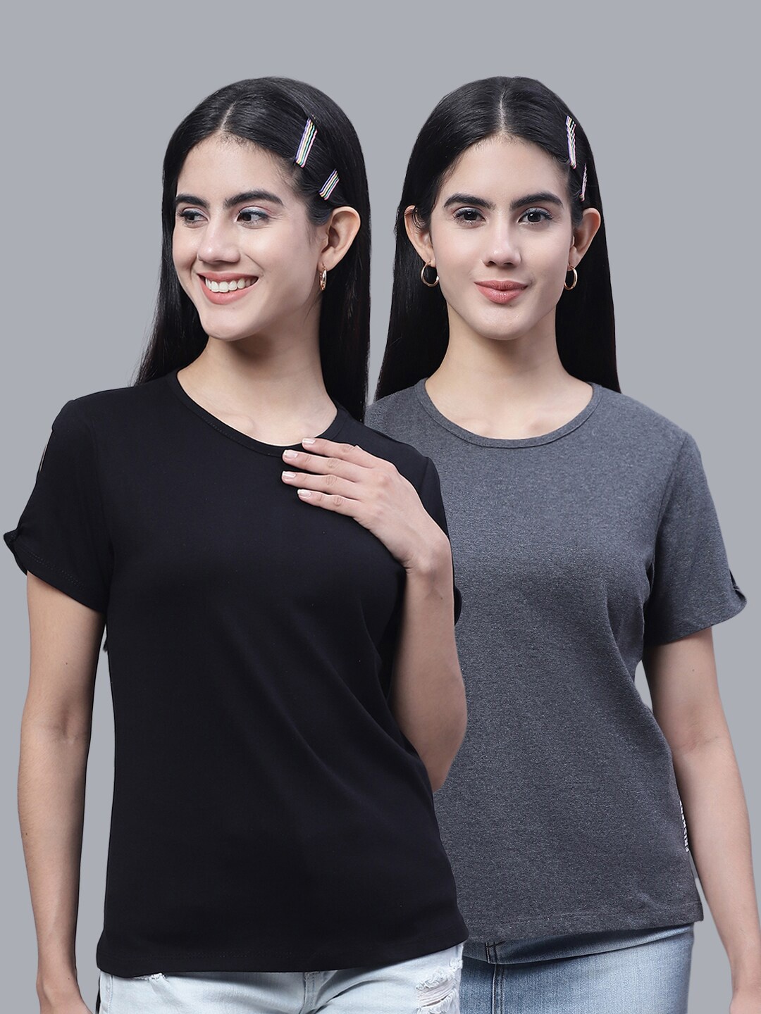 

FBAR Pack Of 2 Bio-Wash Skin Friendly Pure Cotton T-shirts, Black