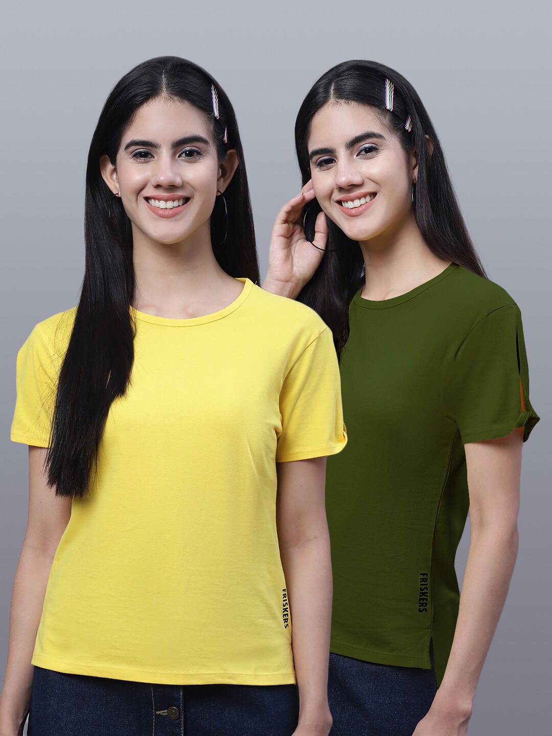 

FBAR Pack Of 2 Bio-Wash Skin Friendly Pure Cotton T-shirts, Yellow