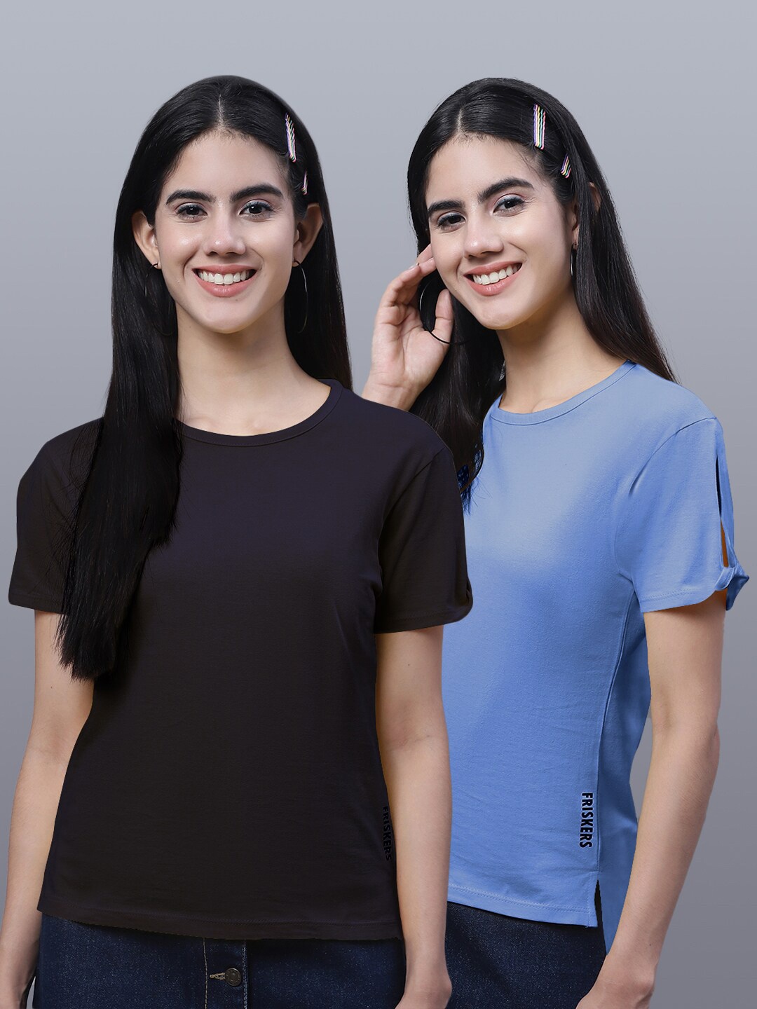 

FBAR Pack Of 2 Bio Wash Skin Friendly Pure Cotton T-Shirt, Navy blue