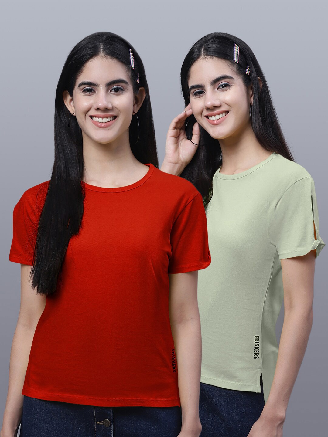 

FBAR Pack Of 2 Round Neck Pure Cotton T-shirts, Red