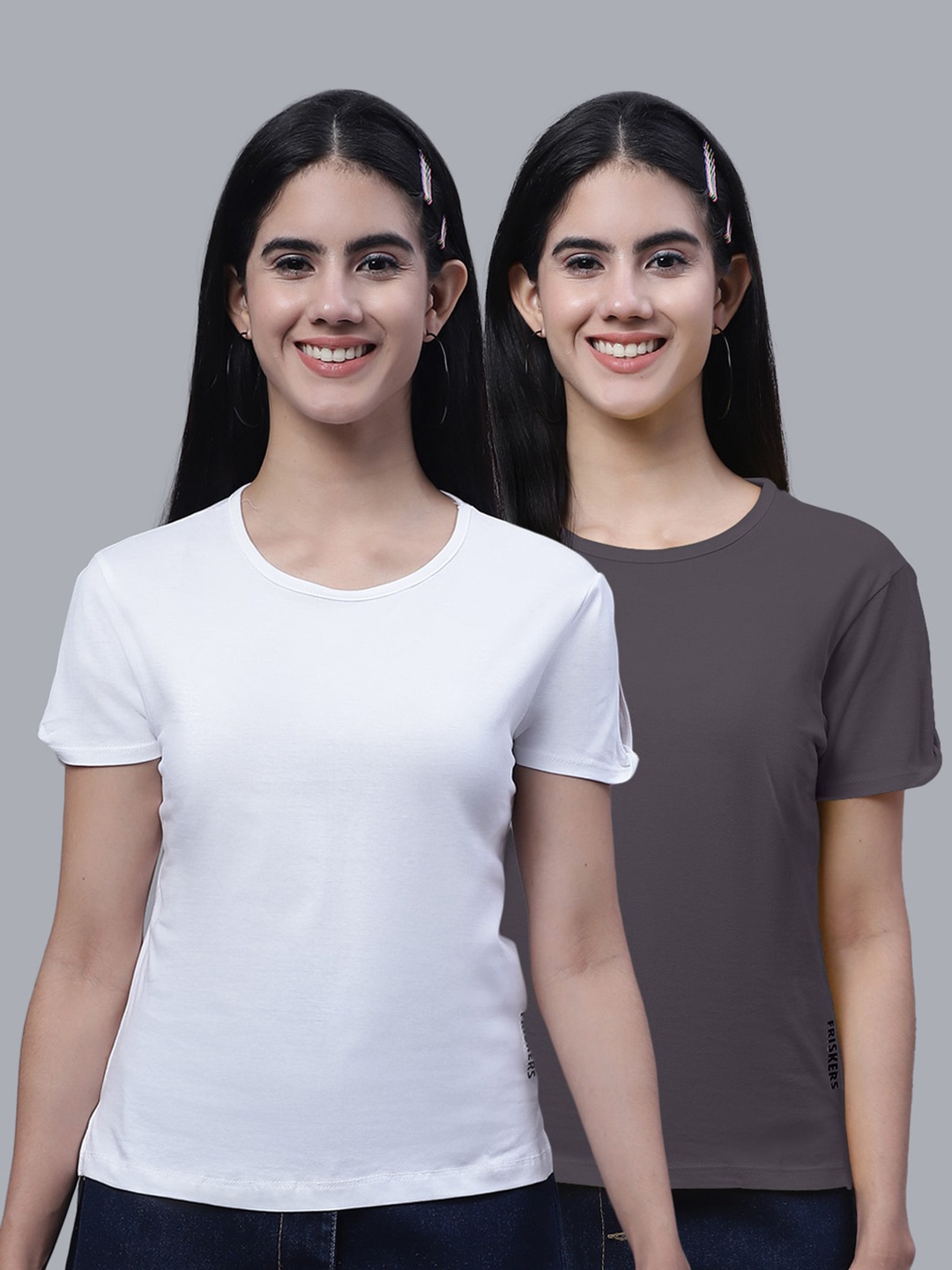 

FBAR Pack Of 2 Round Neck Pure Cotton T-shirts, White
