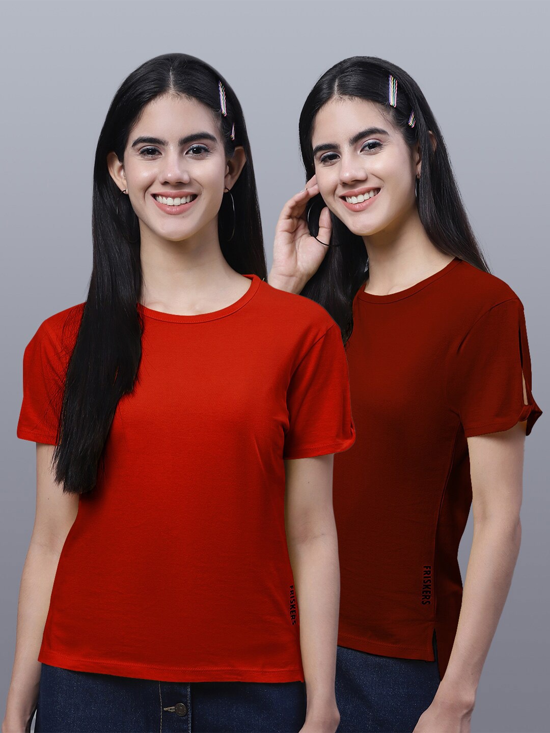 

FBAR Pack Of 2 Round Neck Pure Cotton T-shirts, Red