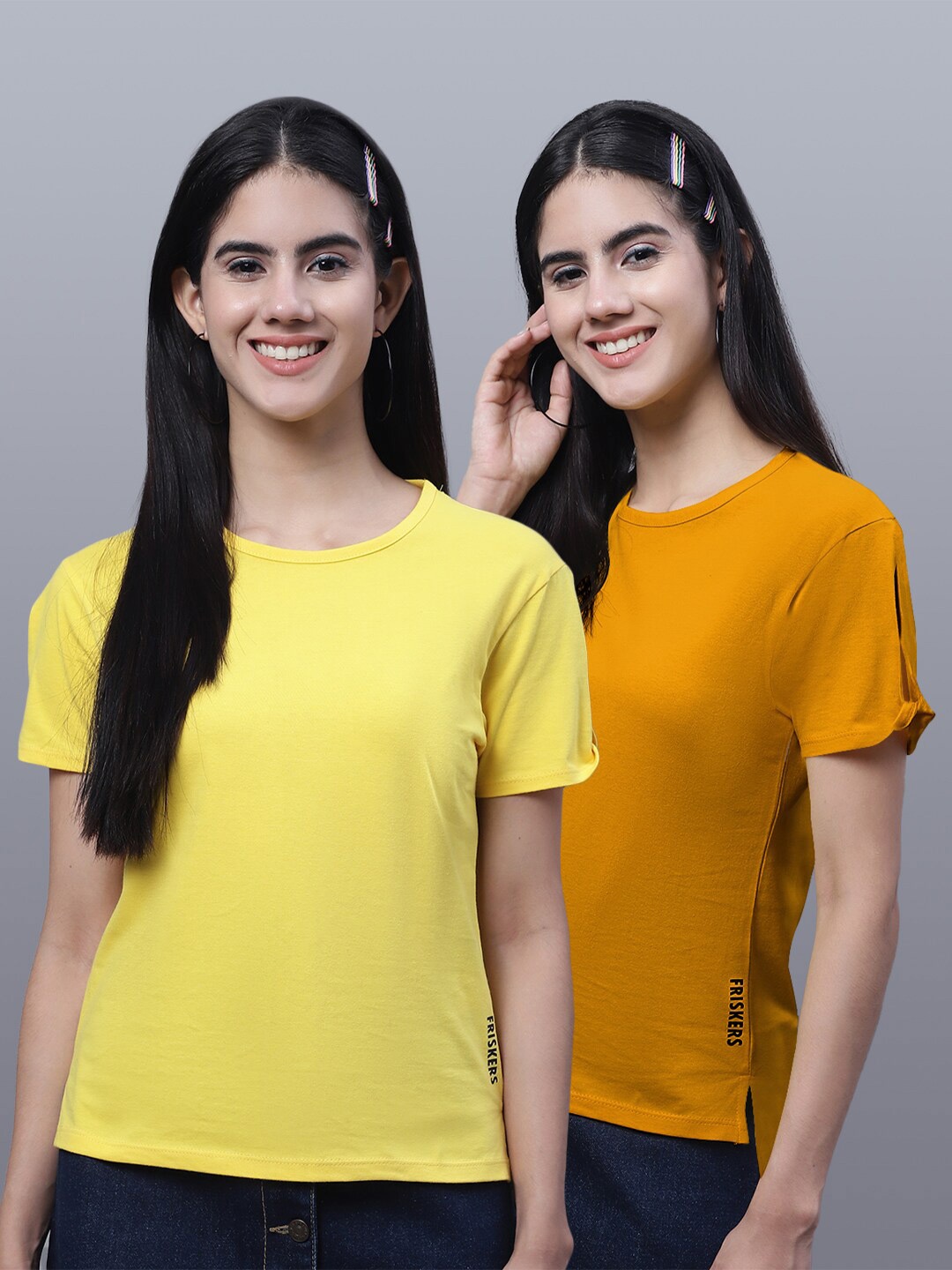 

FBAR Pack Of 2 Round Neck Pure Cotton T-shirts, Yellow