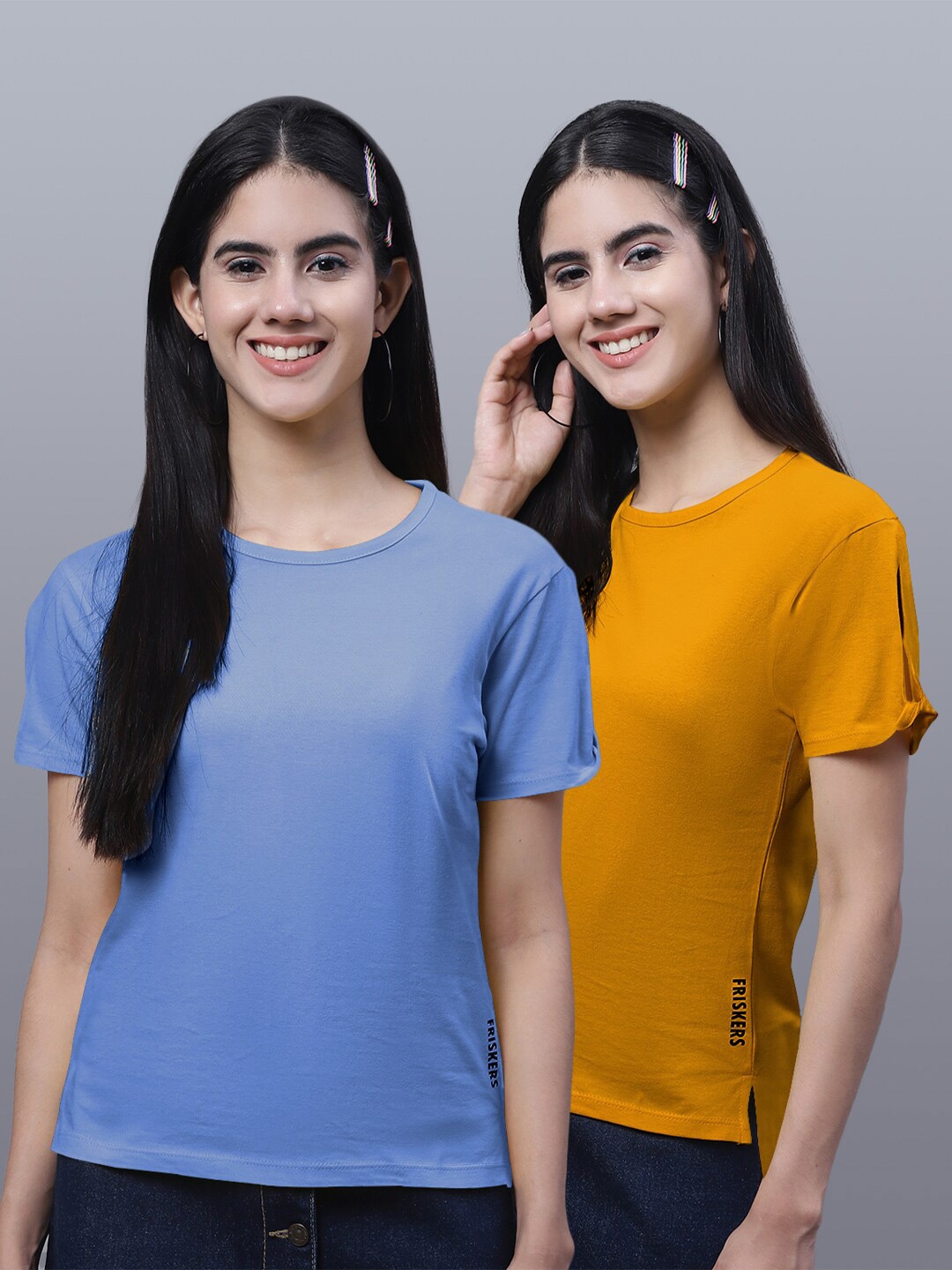 

FBAR Pack Of 2 Round Neck Pure Cotton T-shirts, Blue