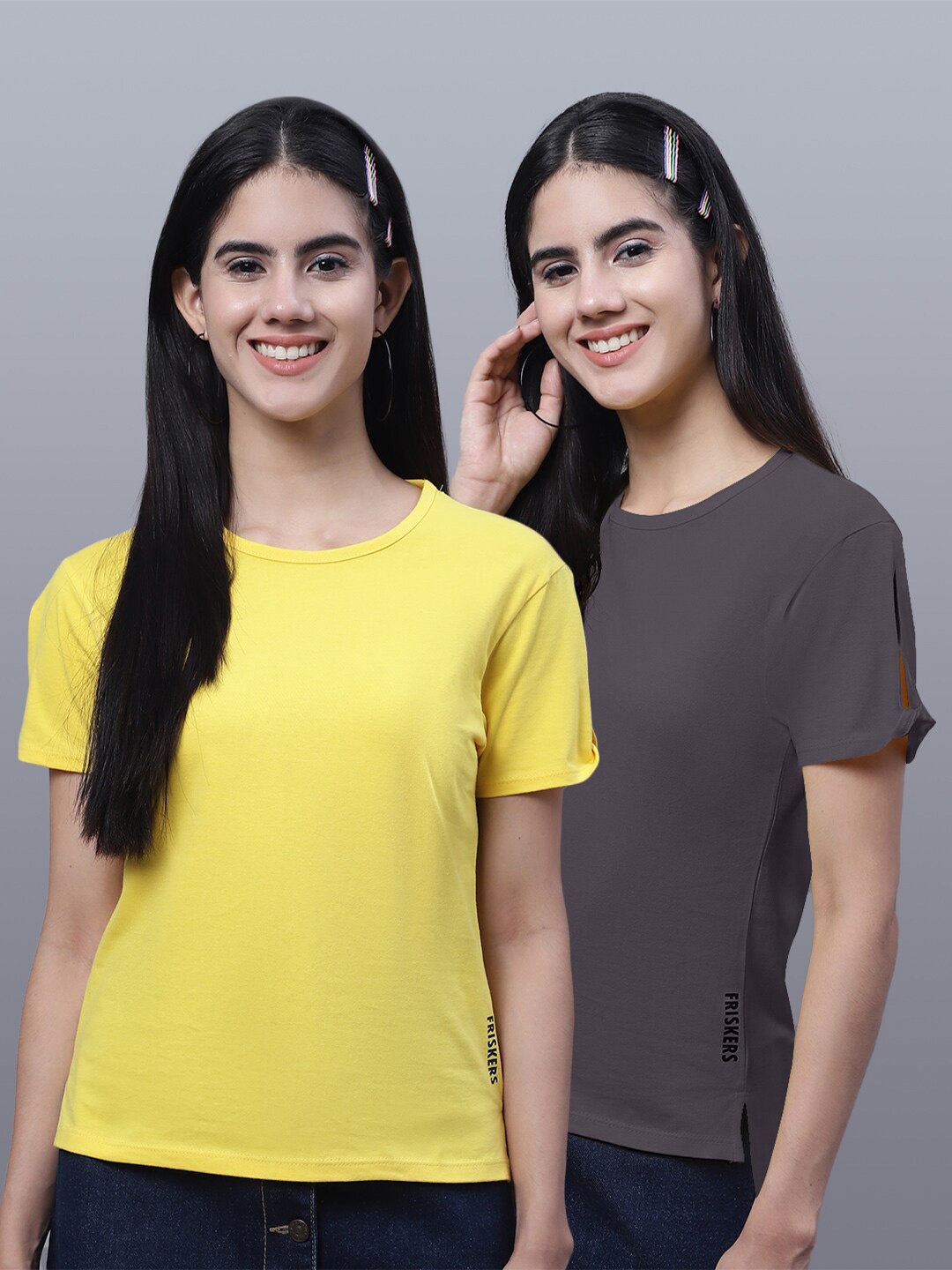 

FBAR Pack Of 2 Knitted Regular Cotton T-shirts, Yellow