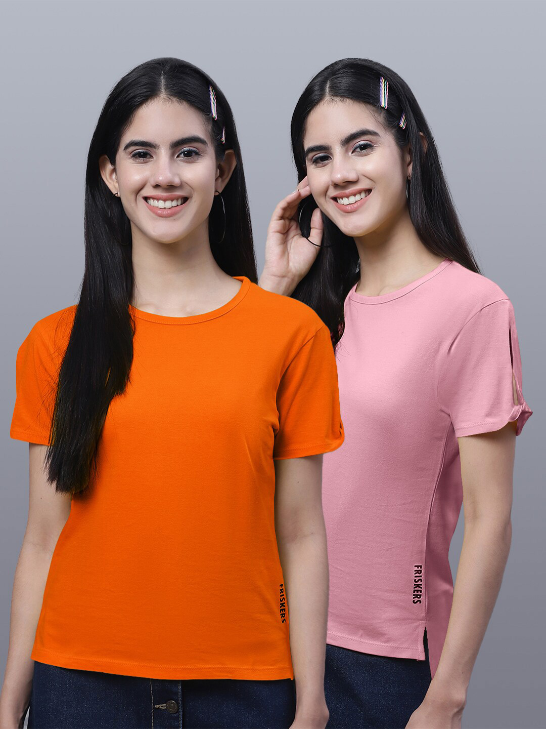 

FBAR Pack Of 2 Knitted Regular Cotton T-shirts, Orange