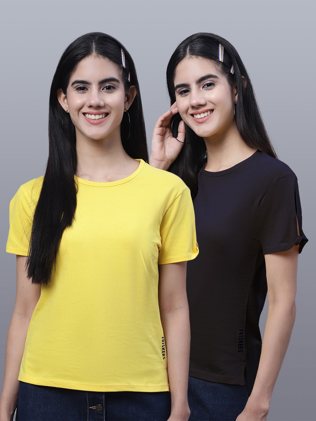 

FBAR Pack Of 2 Pure Cotton Regular Fit T-shirt, Yellow